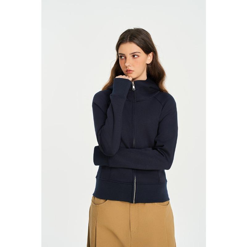 American Heavyweight Hooded Cardigan Sweatshirt Spring Autumn Women's Trendy Brand Solid Color Slim Short Coat