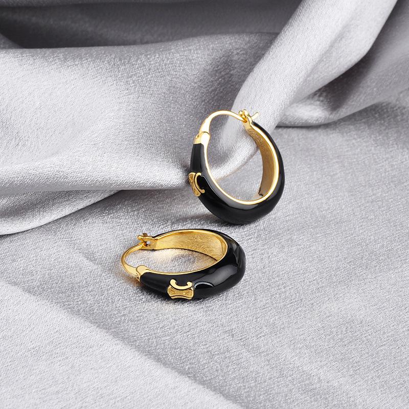 Arc de Triomphe Stud Earrings, Red Enamel Drop, Round Huggie Earrings, Fashion Statement Jewelry