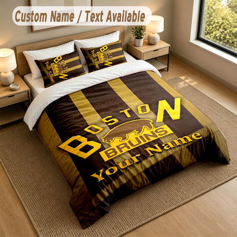 Bedding Set 1 Duvet Cover 2 Pillowcases Boston Bruins Print Soft Bed Linen Bedroom Decor