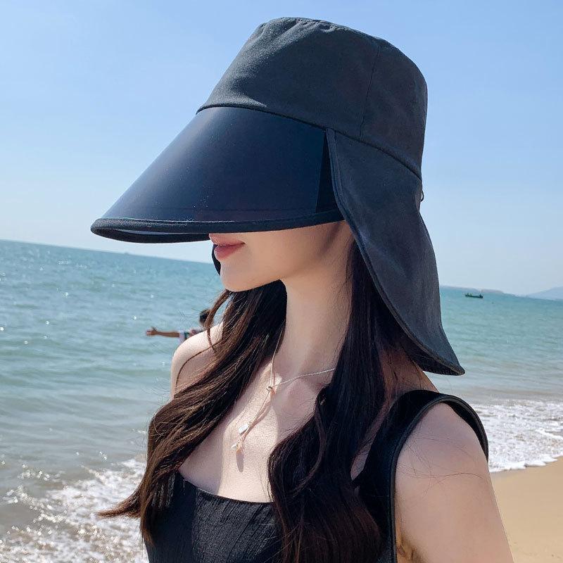 Women'S Big Eaves Anti-Ultraviolet Lenses Sun Hat Outdoor Face Covering Bucket Hat Beach Sun Protection Shawl Bucket Hat