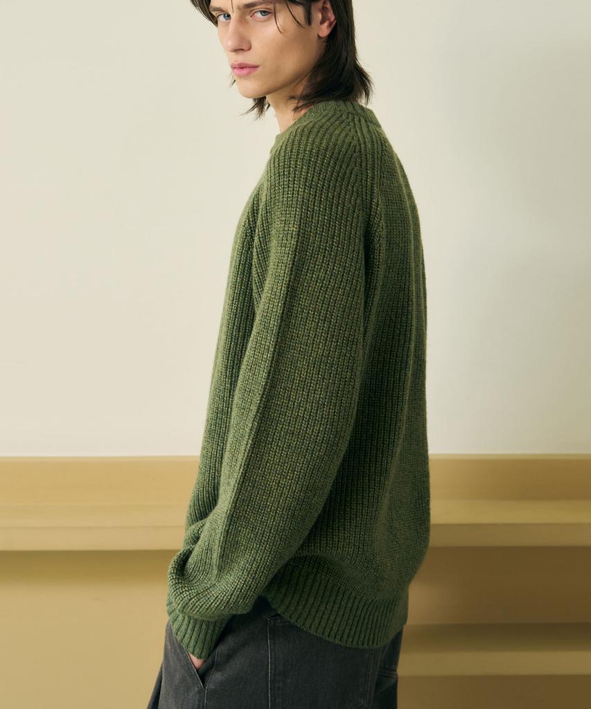 DRAW FIT Wool Blend Raglan Pullover Knit [Khaki]