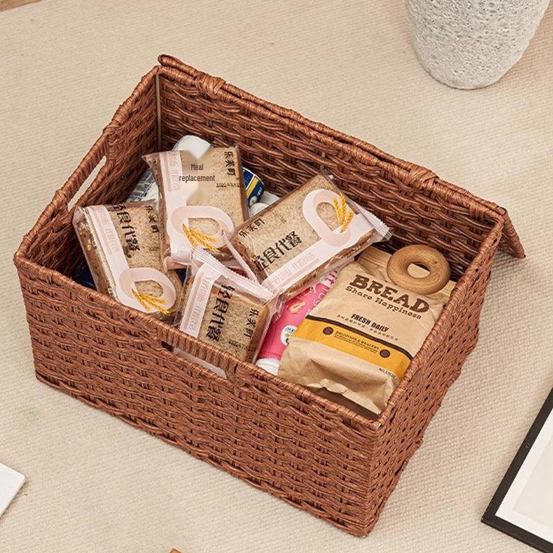 Vävd förvaringslåda med lock: Hushållsorganisatör för snacks, leksaker och diverse