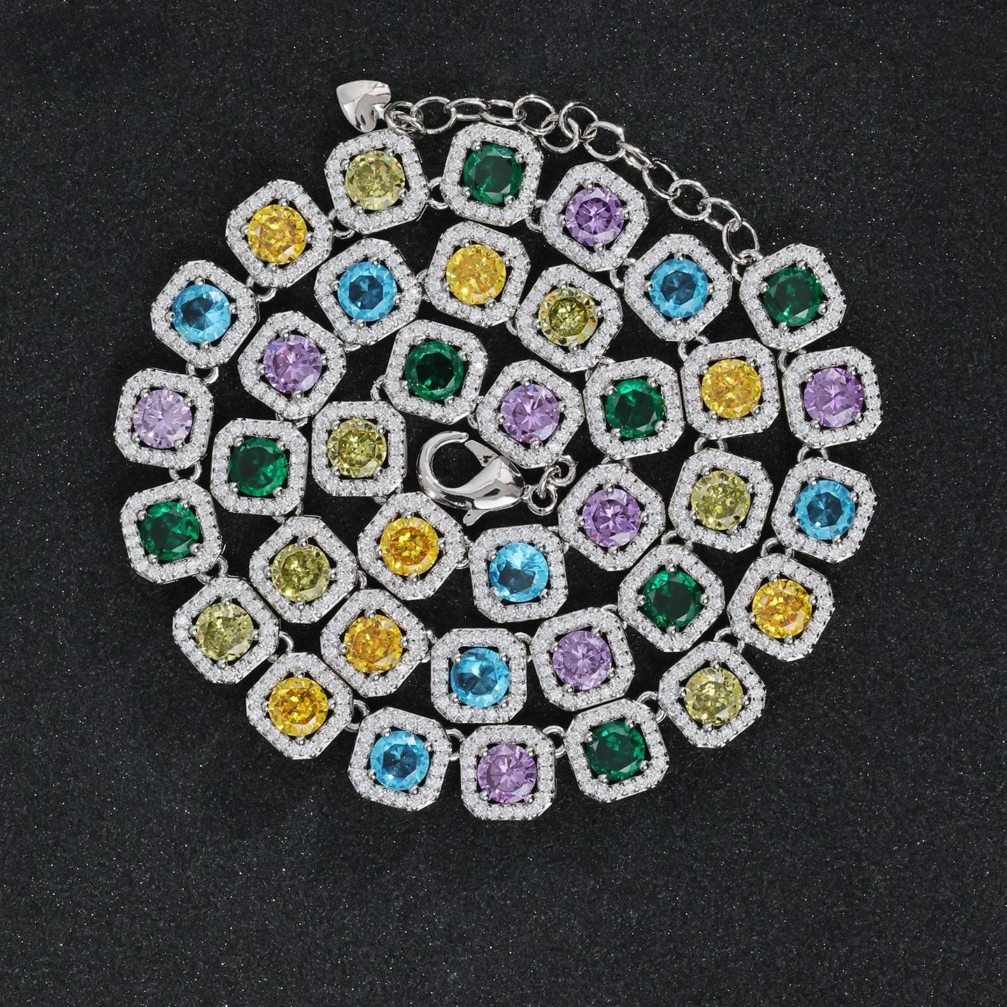 2026 Necklace Sugar Cube Zircon Necklace Simple Fashion Trend Jewelry Exquisite Accessories Necklace 16inch (40.64cm) серебряный