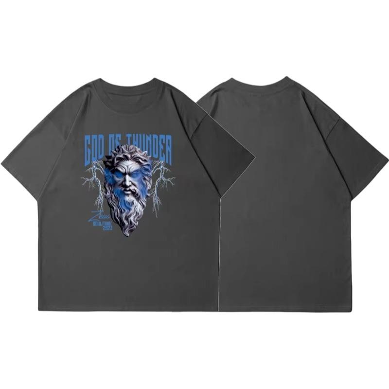 

2026 new Zeus God of Thunder TShirt Thunderbolt Print Retro Streetwear Premium Cotton Oversized Fit Hip Hop Top for Men Women 4XL