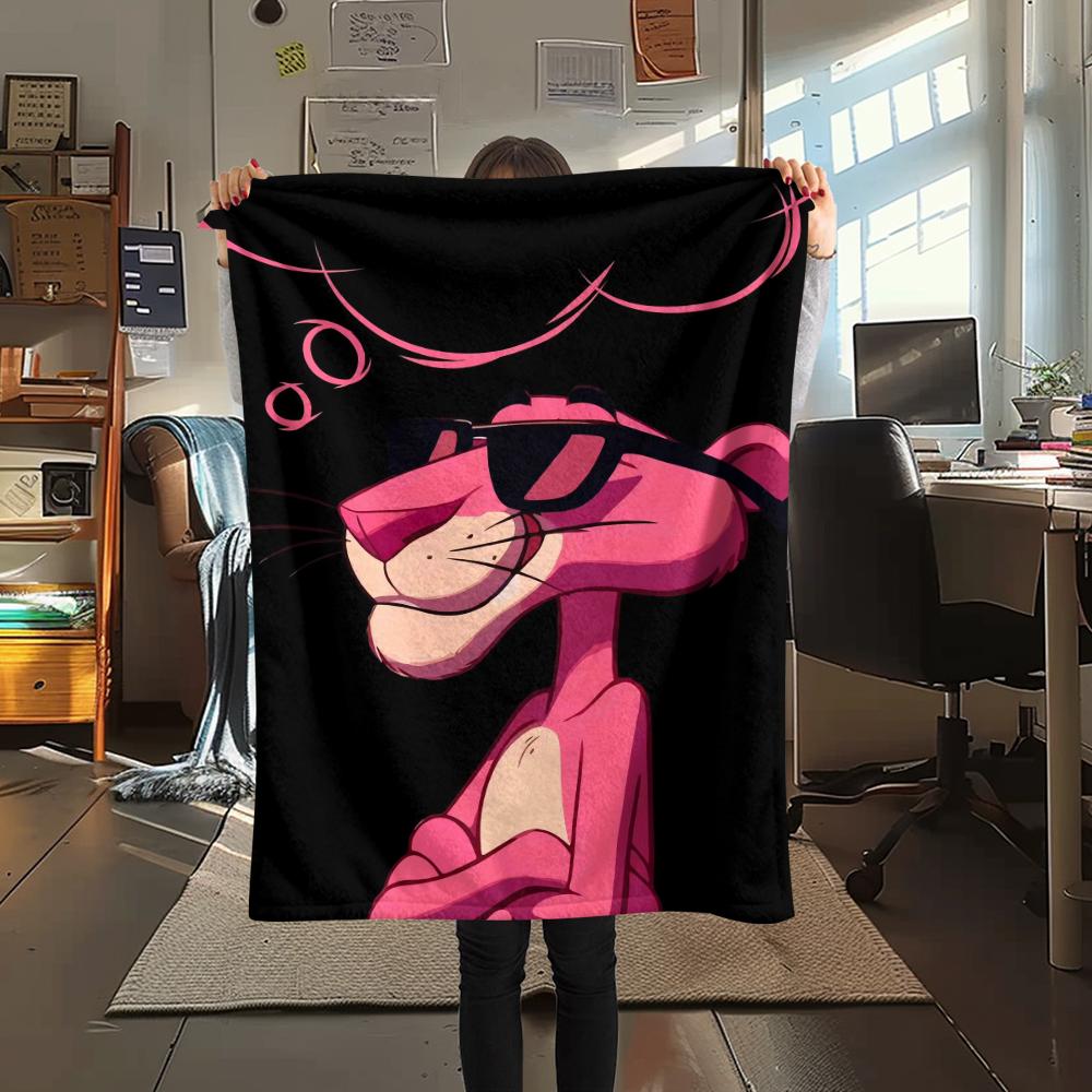 1PC Pink Panther Print Flannel Blanket, High Quality Comfortable for All Seasons, Home Decor, Warmth and Comfort, Perfect for Christmas Gifts
