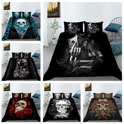 3D Printed Horror Skull Bedding Set Halloween Boy Down Duvet Cover Pillowcase 2/3pcAU/EU/DE All Sizes Teens Men's Gift