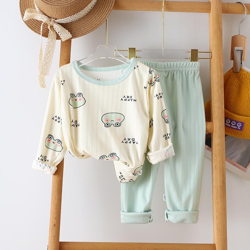 Kids Cotton Thermal Underwear Set Boys Girls Spring Autumn Pajamas Baby Warm Home Wear Long Sleeve Pants Lounge Suit