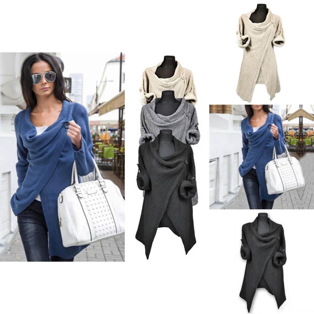 Elegante Maglione Cardigan Wrap da Donna a Maglia con Accogliente Collo a Dolcevita Sciarpa