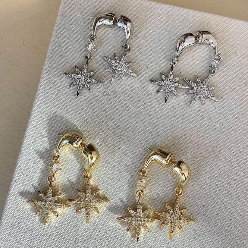 Shiny Zircon Eight-Star Earrings Unique Design Luxury Feel Personality  Versatile Jewelry Ear Decor