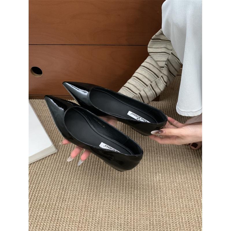 Shallow mouth height increase 3cm pure desire single shoes slightly exposed toe seam pointed flat shoes versatile commuter women's single shoes