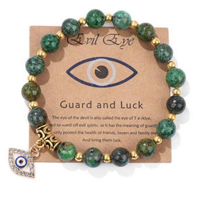 Turkish Luck Evil Eye Pendant Beads Bracelet Natural Stone With Card Charm Bracelets For Men And Women, Fashion Friendship Jewelry Gift.