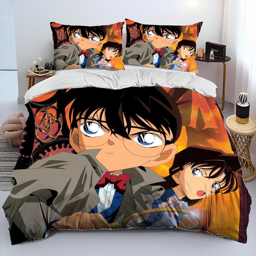 Comforter Detective Conan Cartoon Anime Comforter Bedding Set Bed Set King Queen Size Bedding Set Kids