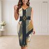 Women Plus Size V Neck Sleeveless Printed Bodycon Midi Dress Red Blue Star Pattern