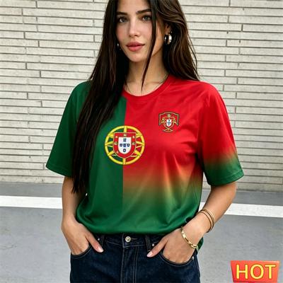 T-shirt da donna estiva con scollo a V Maglietta da calcio brasiliana Maglia da donna con gradiente giallo verde Asciugatura rapida nuova T-shirt brasiliana