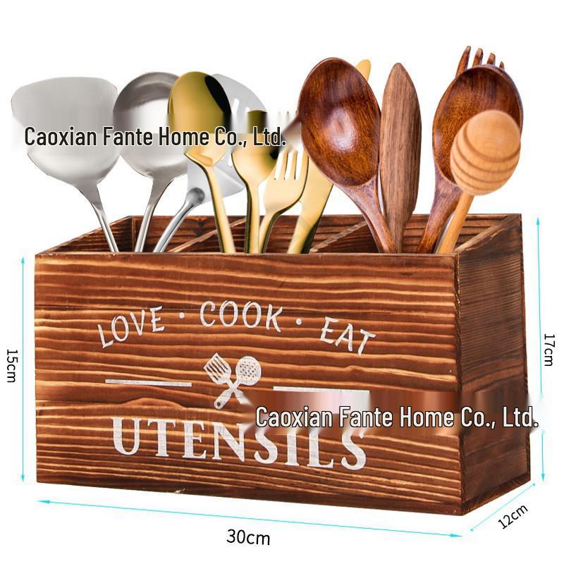 Wooden Kitchen Countertop Cutlery & Utensil Organizer