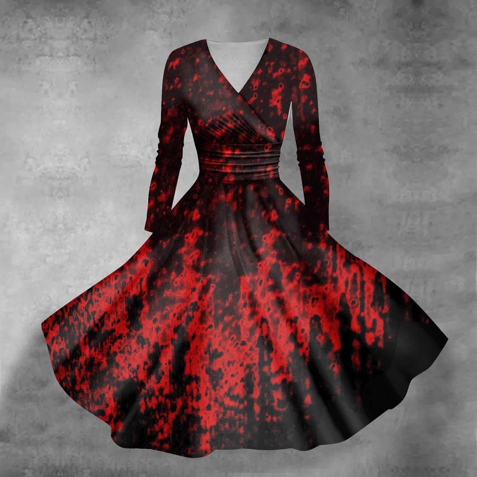 

Женское повседневное и модное сексуальное платье с v-образным вырезом и длинными рукавами с принтом на Хэллоуин S чёрный