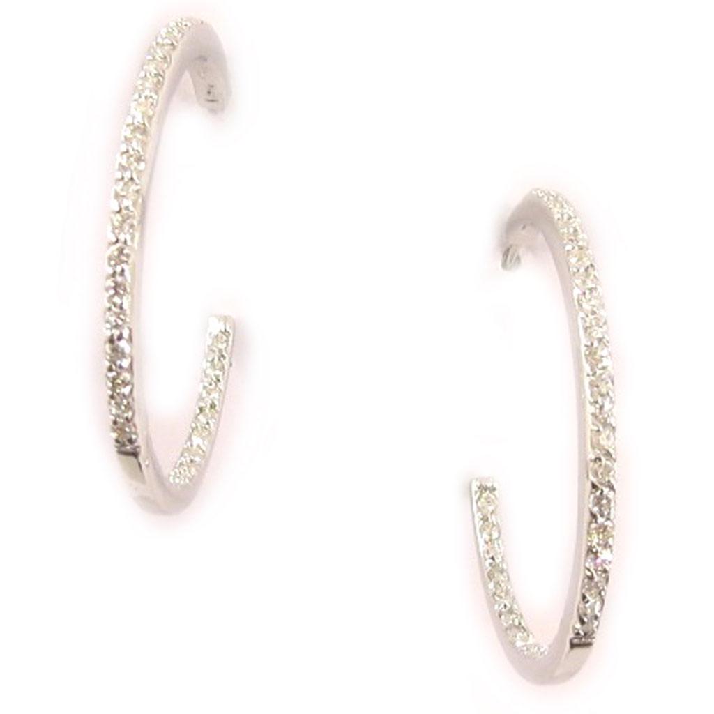 Les Trésors De Lily [B7597] - Silver Hoop Earrings 'Cristal Plénitude' Silver White (rhodium-plated) - 35 Mm
