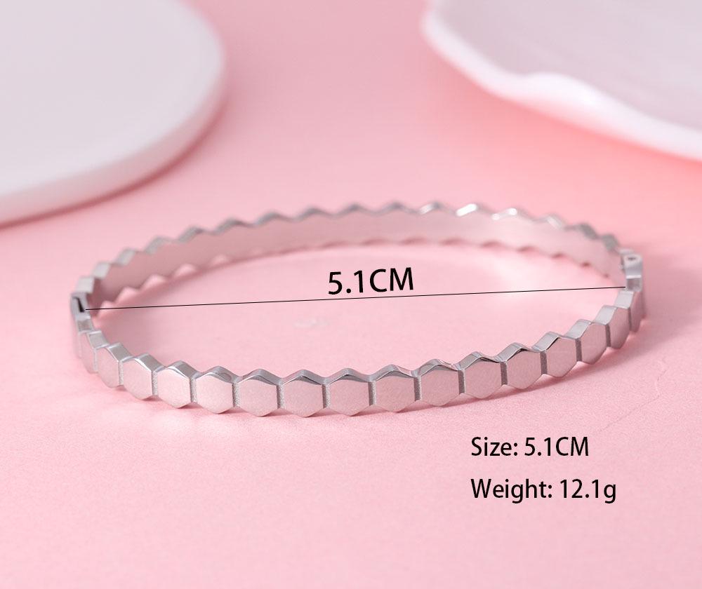 European Geometric Honeycomb Open Women's Stainless Steel Bracelet with Inlaid Rhinestones