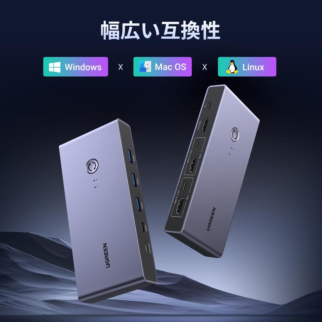 UGREEN 8K@60Hz HDMI KVM Switch, 2 Inputs, 1 Output, Shares 2 PCs and 1 Monitor with 3x USB 3.0 Ports & 1x USB-C Port, 3D/CEC/HDR Support, Includes Rem