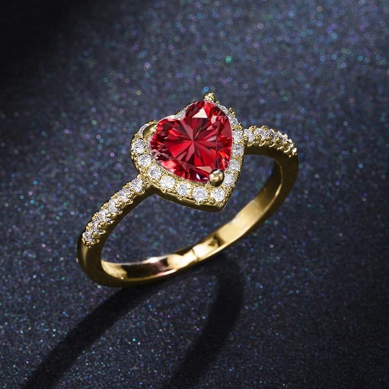 2026 Peach Heart Ring Ladies, Love Shaped Zircon Diamond Copper Silver Plated Fashion Jewelry