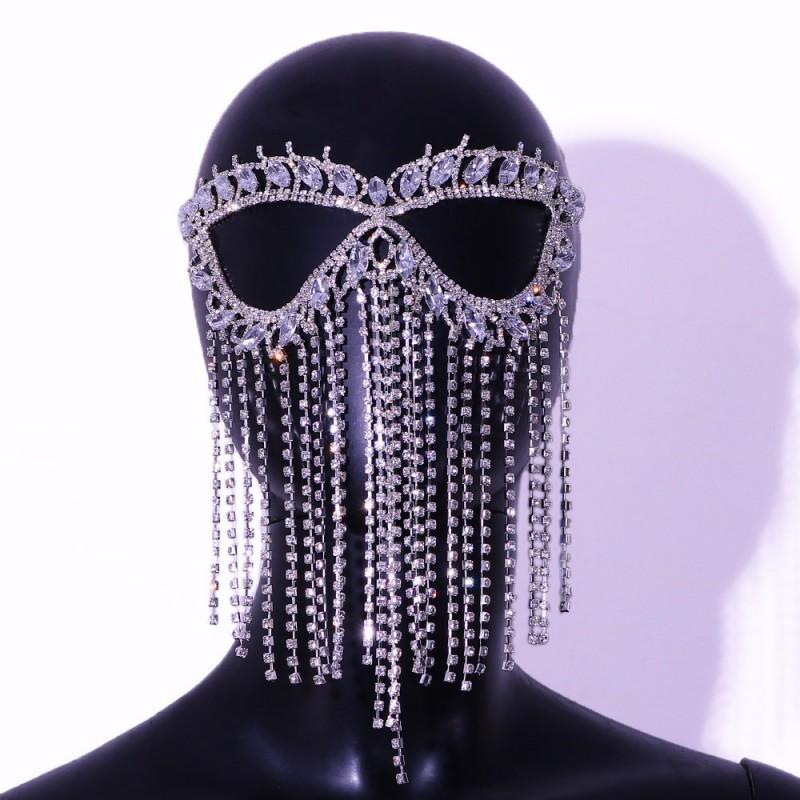 Diamond-encrusted Fringed Curtain Sexy Rhinestones Mask Creative Design Veil Fashion Prom Accessories silver