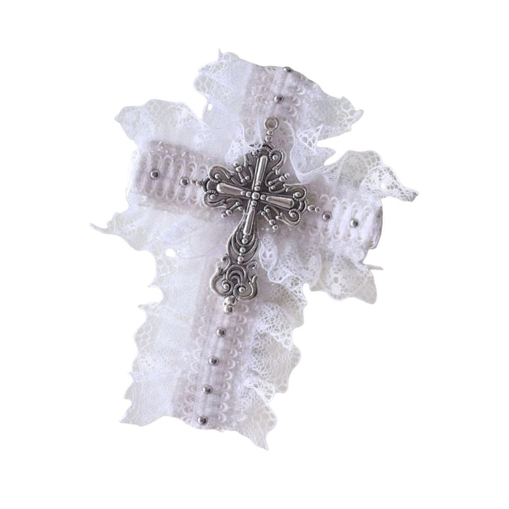 Lace Hair Clip Dark Balletcore Crosses Dark Flat Clip Halloween Hairpin Dark Elegant Hair Clip for Bunches