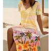 Summer Fashion Women's V Neck Short Sleeve Flower Printed  Dress Sex Short Skirt Dresses