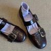 Spring Flat Shoes Women's Round Head Shallow Mouth Metal Buckle Soft Sole Non-slip Wear-resistant Single Shoes