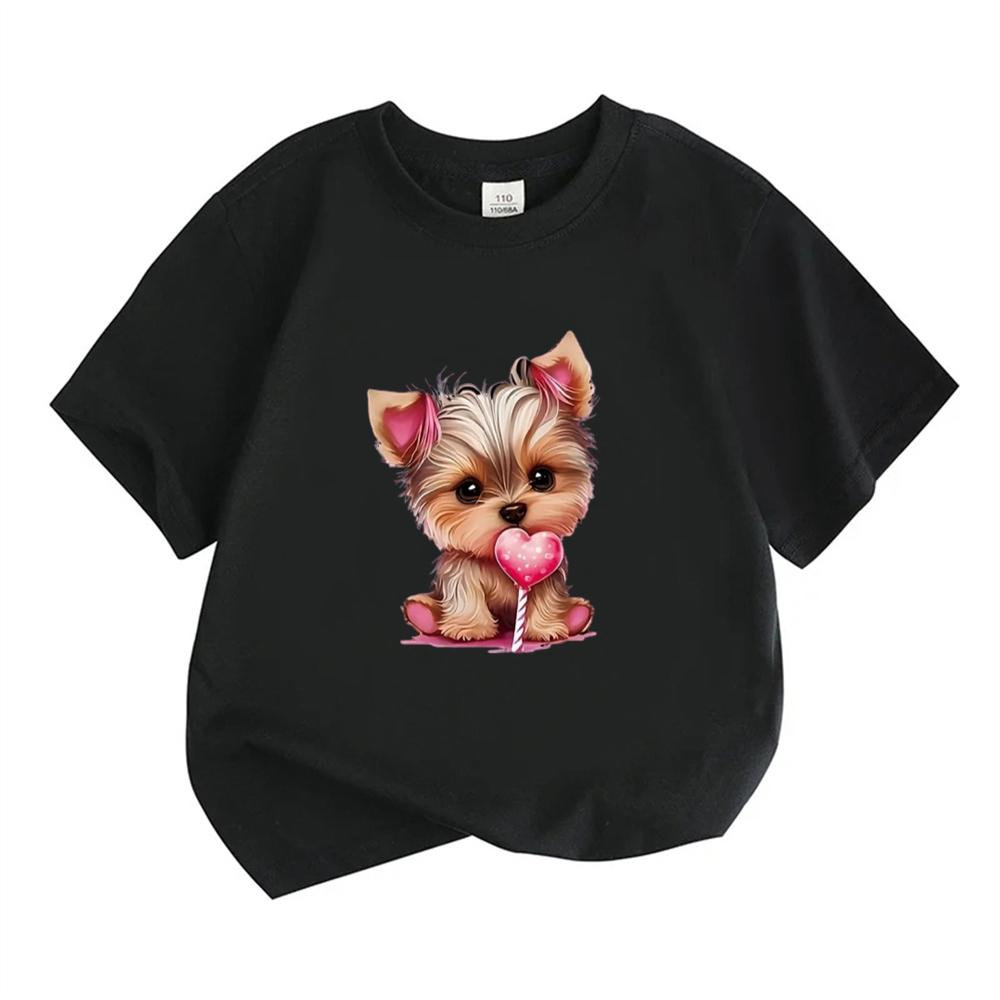 Short Sleeve Child Cute Dog T-shirt Girls Boy White Pink Black Short Sleeve T-shirts Tops Summer Casual Party Supplies Tee