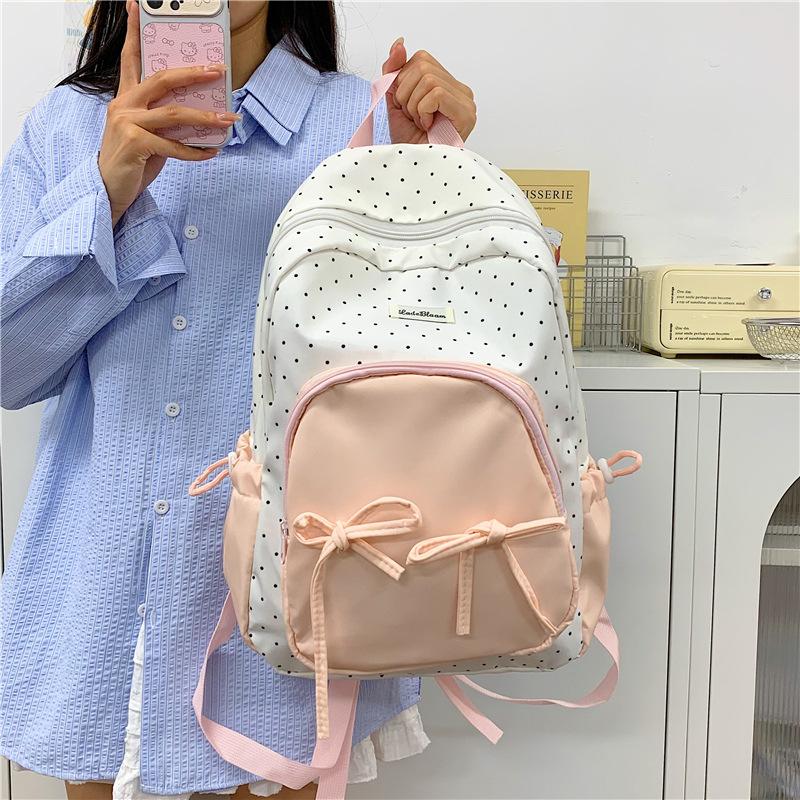 Schoolbag1011 new girl wind polka dot bow backpack female student campus sweet high value large capacity backpack