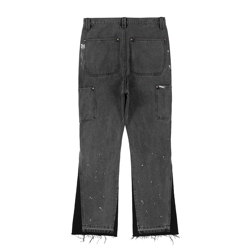 Pantalones vaqueros de calle para hombre, ropa de tendencia, pantalones vaqueros holgados con manchas de tinta en color, pantalones vaqueros con parches y flecos, pantalones holgados con cuernos