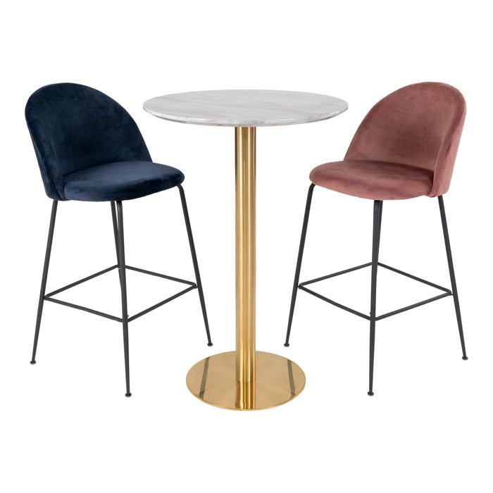 Bolzano Bar Table Ø70 Cm Marble Look, Brass Legs, White.