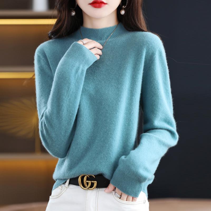 

Женский осенне-зимний вязаный пуловер с полувысоким воротником - с длинным рукавом, универсальная и модная базовая рубашка L (110-125 jin)