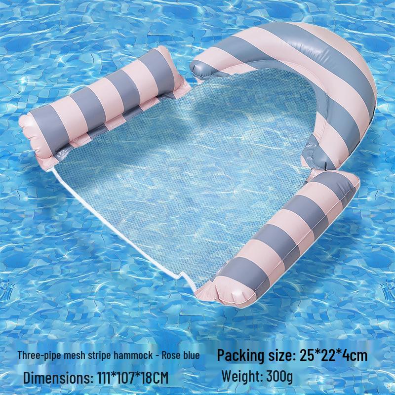 Inflatable Three-Tube Hammock Pool Lounger - Single Person Floating Raft with Fabric Cover Inflatable Hammock