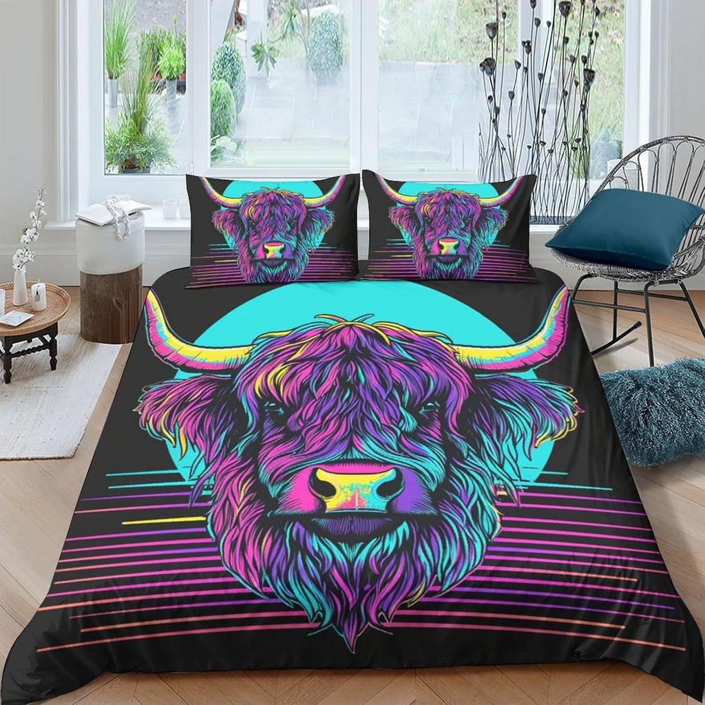 Three-Piece Science Fiction Cow Digital Printing 3D Quilt Cover Bedding Home Textile Quilt Cover