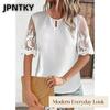JPNTKY Women's Fashion Casual Solid Color Print O-Neck Short Sleeve Blouses & Shirts