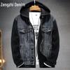 Zengzhi Jeans Men's Faux Two-Piece Hooded Loose Denim Jacket