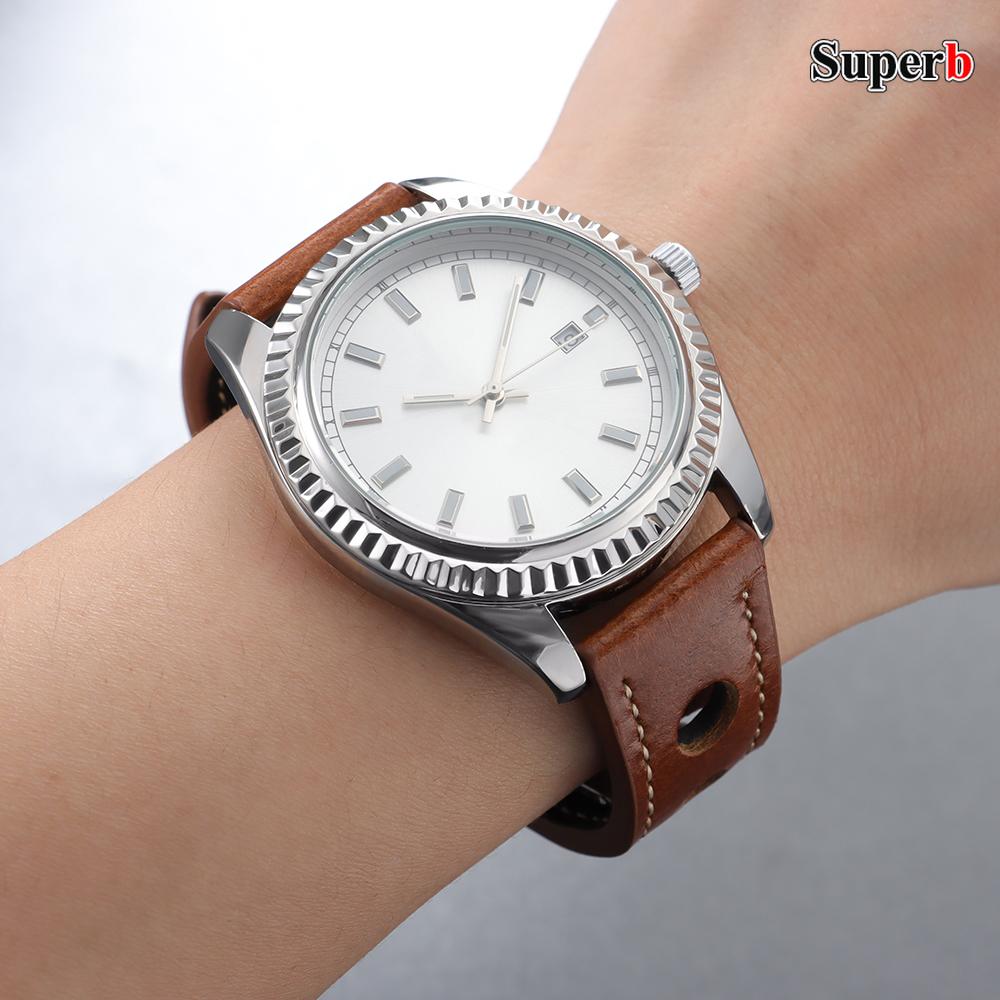 Genuine Cowhide Watchband for Omega Business Watch Band for Seiko 20mm 22mm Butterfly Buckle Stitching Brown Strap for Men Women