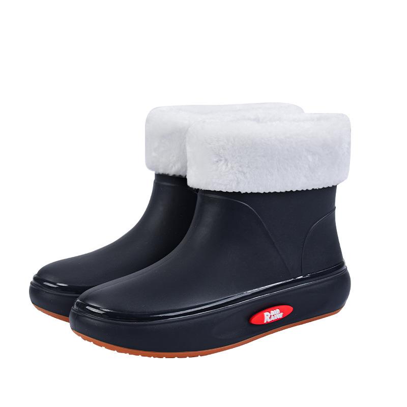 Fashion Low-tube Rain Shoes, Women's Beef Tendon Soles, Velvet Waterproof Shoes, Non-slip Rain Boots, Rubber Shoes for All Seasons