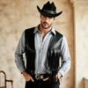 European and American men's western denim style PU leather fringed vest retro slim jacket men's clothing