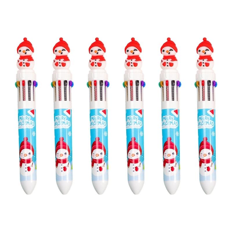 6 Pcs 10 in 1 Ballpoint Pen Christmas Ballpoint Pen Shuttle Pen Cartoon Pen Multicolored Pen School Supplies