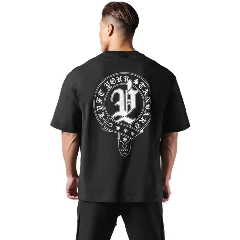 LYFT New Muscle Fitness Men's Running T-Shirts Training Jersey Casual Loose Sports Cotton Short Sleeve T Shirt Workout Tops Tee