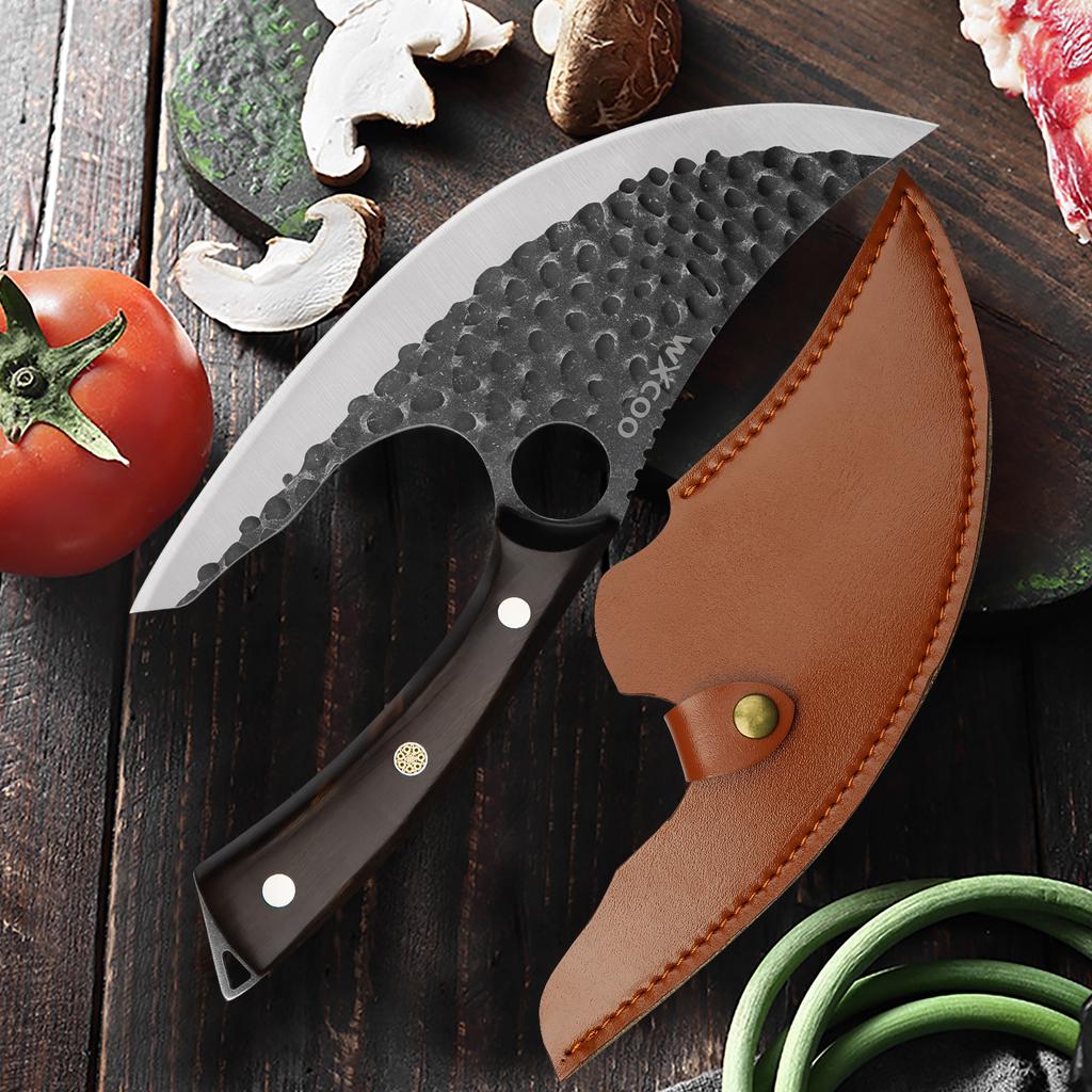 WXCOO Cutting Board Made of High Quality Acacia Wood On Both Sides Stainless Steel Chef Knife Meat Cleaver Kitchen Scissors