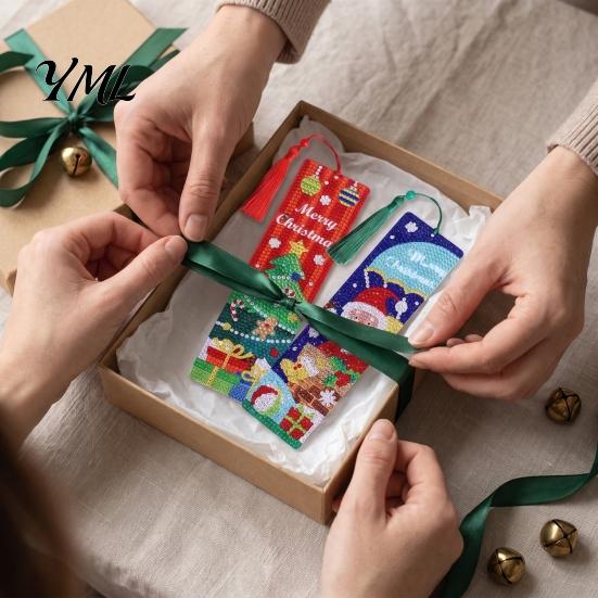 DIY Art Craft Kits 4PCS Christmas Theme Diamond Painting Bookmarks, Creative Kits, Crafts for Beginners Stress Relief Portable Book Markers
