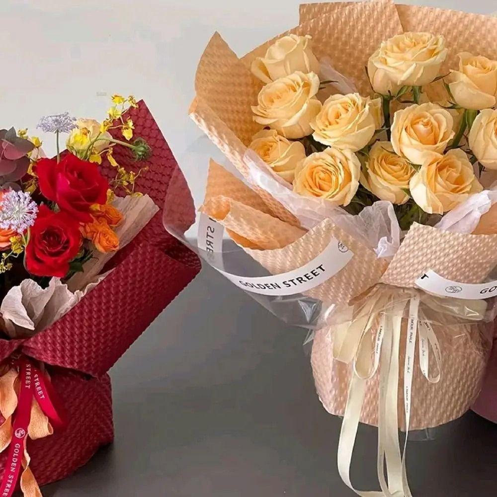 10Pcs Matte Finish Embossed Bouquet Wrapper 3D Wave Embossed Florist Bouquet Packaging Flower Shop