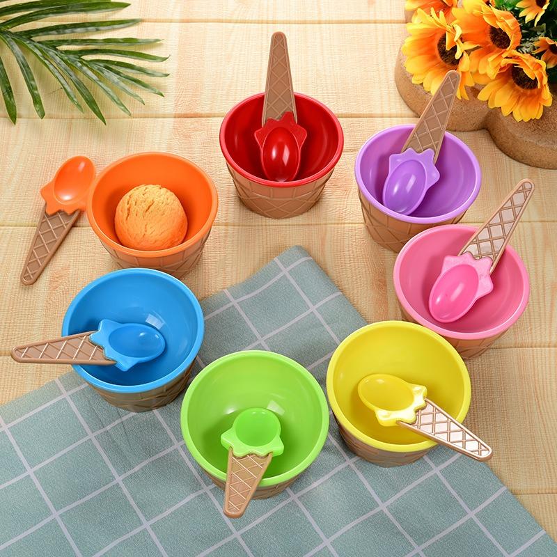 1Set Kids Ice Cream Bowl Spoon Set Durable Children Gifts Lovely Dessert Bowl DIY Ice Cream Tools Icecream Bowl+spoon