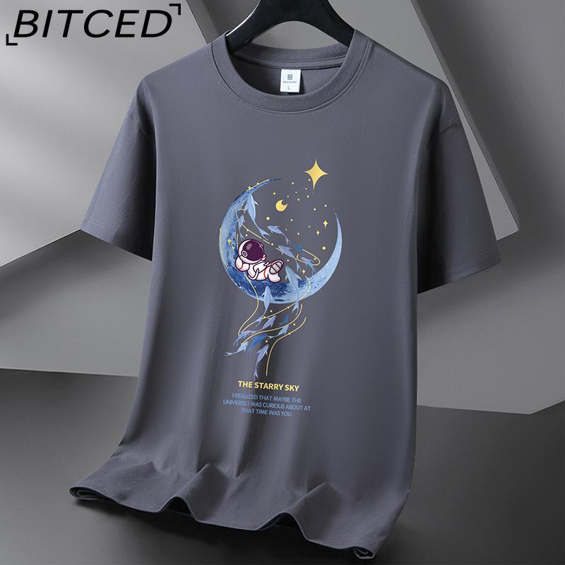 BITCED Kortermet t-skjorte i bomull for menn mote løs halvermet skjorte med trykt medfølende skjorte