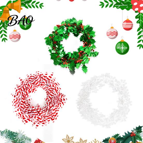 Indoor Outdoor Festive Decor 24.6FT Christmas Wire Garland, Red Green Leaves/Striped Candy/Snowflake Shiny Tinsel Candy Cane Striped Decoration