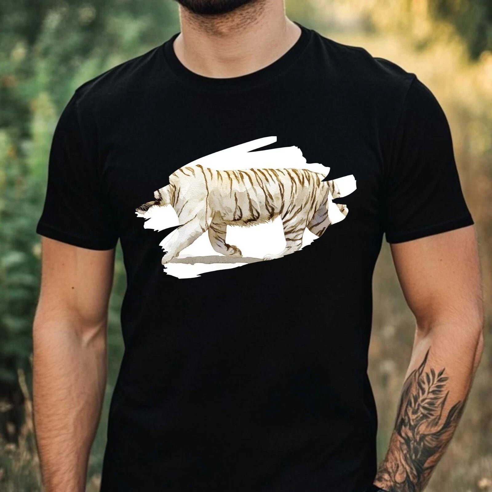 T-Shirt Herren Weißer Tiger Aquarell Motiv Baumwolle Größe XS bis 5XL S