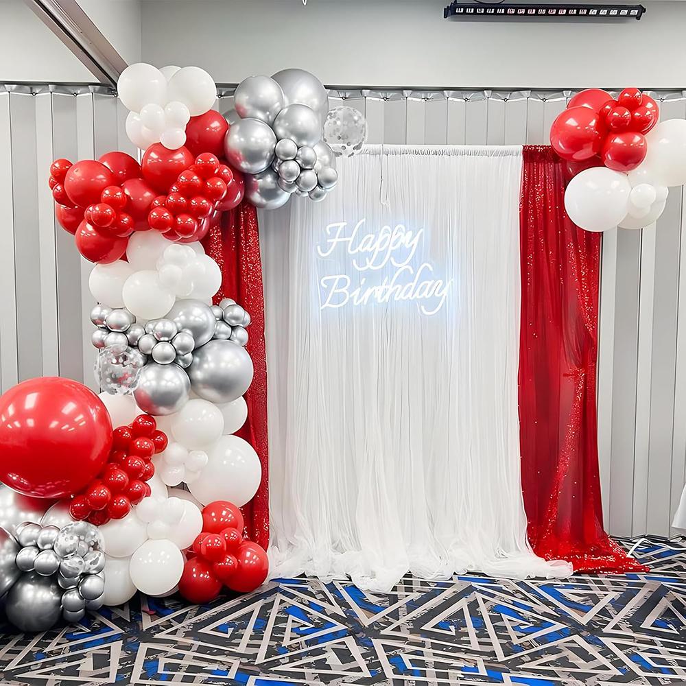 Guirnalda de Globos Rojos Blancos Arco de Globos con Confeti Metálico Plateado Kit Decoración para Boda Aniversario Despedida de Soltera Fiesta de Cumpleaños